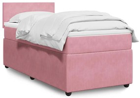 vidaXL Κρεβάτι Boxspring με Στρώμα Ροζ 90x200 εκ. Βελούδινο