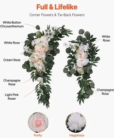 VEVOR Artificial Wedding Arch Flowers Kit White With 2 Pcs Flowers 2 Pcs Drapes
