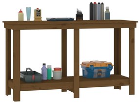 vidaXL Πάγκος Εργασίας Μελί Καφέ 140 x 50 x 80 εκ. Μασίφ Ξύλο Πεύκο