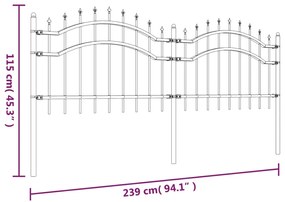 vidaXL Φράχτης Κήπου με Κορυφή Δόρυ Μαύρος 239x75 εκ. από Ατσάλι με Ηλεκτροστατική Βαφή