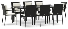 vidaXL Σετ Τραπεζαρίας Κήπου 9 τεμ Μαύρο από Συνθ. Ρατάν με Μαξιλάρια
