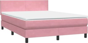 vidaXL Κρεβάτι Boxspring με Στρώμα &amp; LED ροζ 140x220 cm Βελούδινο