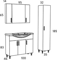 Martin Siena 100 White Gloss - Πάγκος με Νιπτήρα &amp; Καθρέπτη