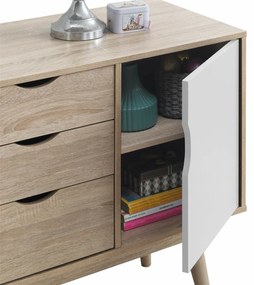Σιφονιέρα Mesa G105, Sonoma οξιά, Άσπρο, Με συρτάρια και ντουλάπια, Αριθμός συρταριών: 3, 77x125x45cm, 41 kg | Epipla1.gr