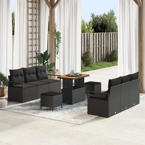 vidaXL Σετ Καναπέ Κήπου με μαξιλάρι με μαξιλάρι 9 pcs Μαύρο Πολυ ράταν