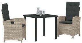 vidaXL Σέτ φαγητού για κήπο 3 pcs Ανοιχτό γκρι συνθετικό ρατάν