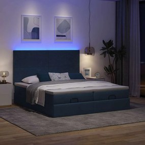 vidaXL Οθωμανικό κρεβάτι με στρώματα &amp; LEDs Μπλε 200x200cm ύφασμα