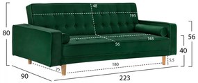 Καναπές - Κρεβάτι Salvador Βελούδο Κυπαρισσί 223x90x80Y εκ. 223x90x80 εκ.