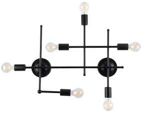 00664 GloboStar®  PIPING 00664 Vintage Επιτοίχιο Φωτιστικό Πολύφωτο 6 x E27 IP20 Μαύρο Μέταλλο - Μ66 x Π9.5 x Υ49cm