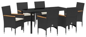 vidaXL Σετ Τραπεζαρίας Κήπου 7 Τεμαχίων με Μαξιλάρια Μαύρο Πολυ-Ρατάν