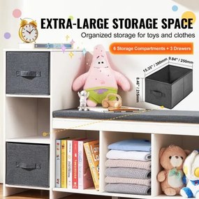 VEVOR Kids Reading Nook Bench 6-Cubby Storage Bookshelf with Seat Cushion White