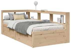 Κρεβάτι Βιβλιοθήκη Χωρίς Στρώμα 75x190 εκ Μασίφ Ξύλο Πεύκο