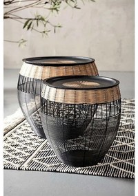 Βοηθητικά Τραπεζάκια African Drums Μαύρα (Σετ 2) 40x40x42 εκ. - Μπεζ