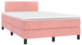 vidaXL Κρεβάτι Boxspring με Στρώμα &amp; LED Ροζ 120x200 εκ. Βελούδινο