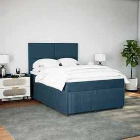 vidaXL Κρεβάτι Boxspring με Στρώμα Μπλε 140x190 εκ. Βελούδινο