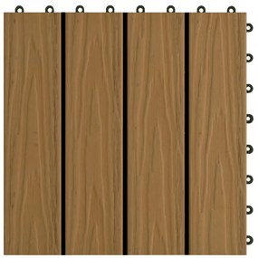 Πλακάκια Deck 11 τεμ. Ανάγλυφα Χρώμα Teak 30x30 εκ. 1 μ² WPC - Καφέ