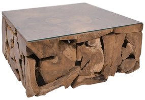 Gelon Inart coffee table natural solid wood teak-glass 100x100x45cm 100x100x45 εκ.