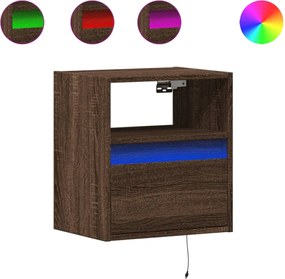 vidaXL Κομοδίνα Επιτοίχια με Φώτα LED 2 τεμ. Καφέ Δρυς