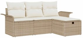 vidaXL Σετ Καναπέ Κήπου με μαξιλάρι 4 pcs Μπεζ Πολυ ράταν