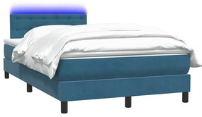 vidaXL Κρεβάτι Boxspring με Στρώμα &amp; LED Σκούρο Μπλε 120x210 εκ. Βελούδινο