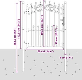 vidaXL Πύλη Φράχτη με Ακίδες Γκρι 125 x 100 εκ