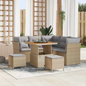 vidaXL Σετ Καναπέ Κήπου Ρυθμιζόμενο ύψος 8 pcs Μπεζ συνθετικό ρατάν