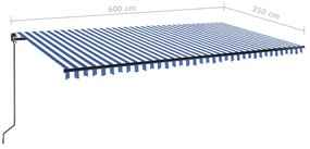 vidaXL Τέντα Συρόμενη Χειροκίνητη Μπλε / Λευκό 600x350 εκ.