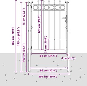 vidaXL Πύλη Φράχτη HORST 100 x 125 cm Μέταλλο Μαύρο Κλειδώσιμο