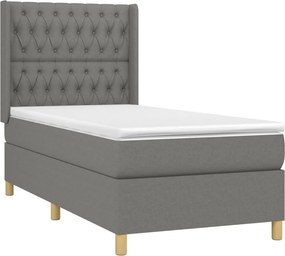 vidaXL Κρεβάτι Boxspring με Στρώμα Σκούρο Γκρι 100x200 εκ. Υφασμάτινο
