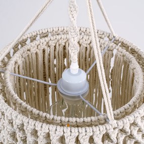 GloboStar ALGERIA 36204 Boho - Μακραμέ - Macrame Κρεμαστό Φωτιστικό Οροφής Μονόφωτο 1 x E27 Πλεκτό Χειροποίητο Μπεζ Υφασμάτινο με Σχοινί Φ30 x Υ40cm