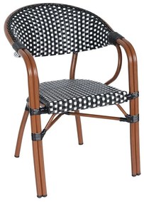 PARIS Πολυθρόνα Bistro Αλουμίνιο Καρυδί, Wicker Άσπρο - Μαύρο, Στοιβαζόμενη 57x59x84cm Ε258,5
