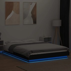 vidaXL Πλαίσιο Κρεβατιού με LED Μαύρο 120x190 εκ Επεξεργ. Ξύλο