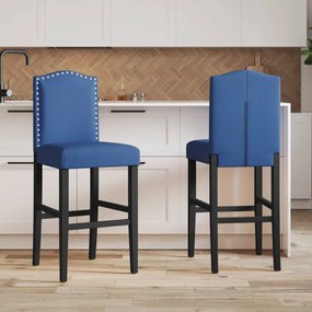 Καρέκλες Μπαρ 2 τεμ. Μασίφ Ξύλο Καουτσουκόδεντρου / Ύφασμα - Μπλε