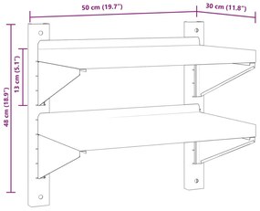 Ράφι Τοίχου 2 Επιπ. Ασημί 50x30x48 εκ. Ανοξείδωτο Ατσάλι - Ασήμι