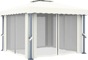 vidaXL Κιόσκι με Κουρτίνα και Φωτάκια LED Λευκό Κρεμ 3 x 3 μ.