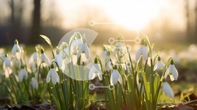 Intra Συλλεκτικό Ξύλινο Παζλ Plywood 4mm - Πεδίο με ανθισμένες χιονοστιβάδες την άνοιξη Σε Ξύλινο Κουτί - Διαστάσεις: 10x10 cm – 25 κομμάτια