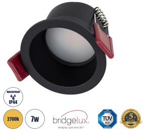 IP 60343 Χωνευτό LED Spot Downlight TrimLess Μπάνιου &amp; WC Φ6.6cm 7W 700lm 45° AC 220-240V IP44 Φ6.6 x Υ5.3cm - Στρόγγυλο - Μαύρο - Θερμό Λευκό 2700K - Bridgelux COB - TÜV Certified Driver - 5 Years Warranty