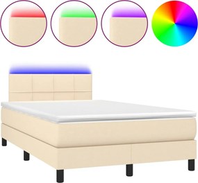 vidaXL Κρεβάτι Boxspring με Στρώμα &amp; LED Κρεμ 120x200 εκ. Υφασμάτινο