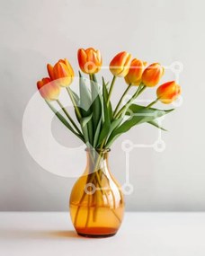 Intra Συλλεκτικό Ξύλινο Παζλ Plywood 4mm - Ζωντανές πορτοκαλί τουλίπες σε γυάλινο βάζο στο τραπέζι Σε Ξύλινο Κουτί - Διαστάσεις: 10x10 cm – 25 κομμάτια