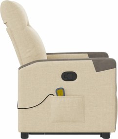 vidaXL Πολυθρόνα Μασάζ Ανακλινόμενη με Ανύψωση Κρεμ Υφασμάτινη