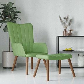 vidaXL Πολυθρόνα Relax Ανοιχτό Πράσινο Βελούδινη με Σκαμπό