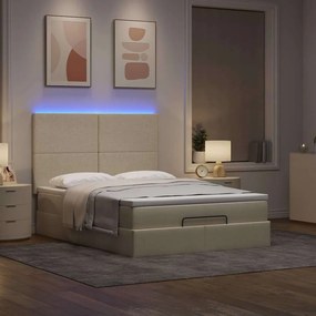 vidaXL Οθωμανικό κρεβάτι με στρώμα &amp; LEDs Cream 140x190cm Ύφασμα