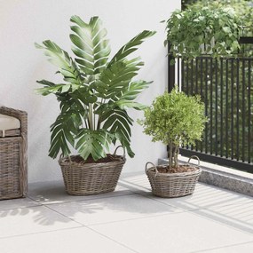 vidaXL Καλάθι φυτών με αποθήκευση 2 pcs Γκρι Ρατάν Lacak