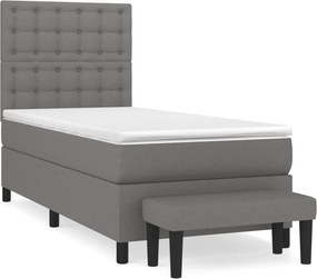 vidaXL Κρεβάτι Boxspring με Στρώμα Σκούρο Γκρι 90x200 εκ. Υφασμάτινο