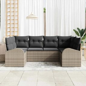 vidaXL Σετ Καναπέ Κήπου με μαξιλάρι 6 pcs Γκρι Πολυ Ρατάν