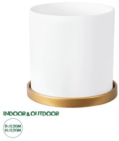 GloboStar® Artificial Garden KASOS 20445 Πήλινο Κεραμικό Κασπώ Γλάστρα - Flower Pot Λευκό με Χρυσό Φ20cm x Υ20cm