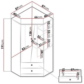 Γωνιακή ντουλάπα Akron M101, Γκρι, Άσπρο, Artisan βελανιδιά, 191x87x87cm, 82 kg, Πόρτες ντουλάπας: Με μεντεσέδες, Αριθμός ραφιών: 3 | Epipla1.gr