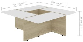 vidaXL Τραπέζι Σαλονιού Λευκό/Sonoma Δρυς 79,5x79,5x30 εκ. Επεξ. Ξύλο