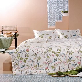 Κουβερλί Heaven 12 Ecru-Green-Pink Kentia Υπέρδιπλο 230x250cm 100% Βαμβακοσατέν