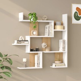 Ραφιέρα τοίχου Maze pakoworld λευκό με oak 93,3x14,5x90εκ